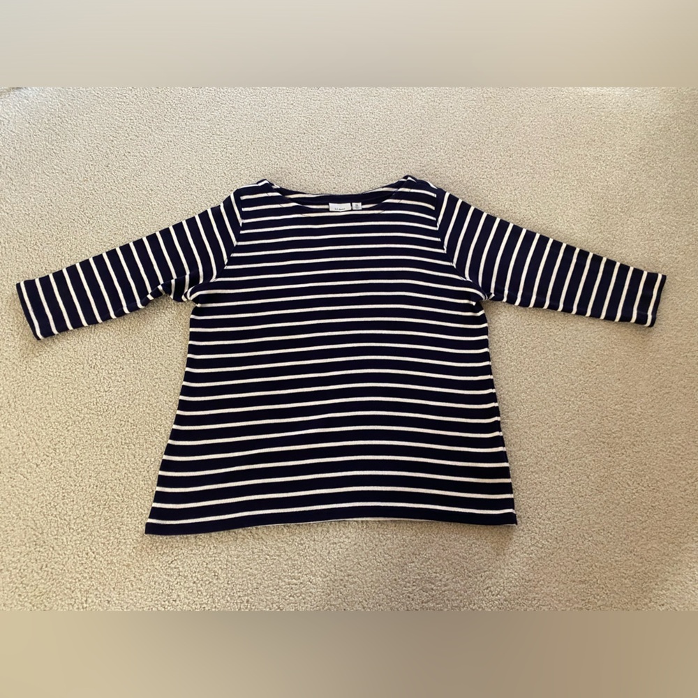 L.L. Bean Mariner Top Three-Quarter Sleeve Stripe XL